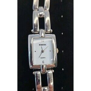 RUMORS LADIES' SILVER TONE RECTANGULAR WRISTWATCH Link Bracelet Closure Dressy